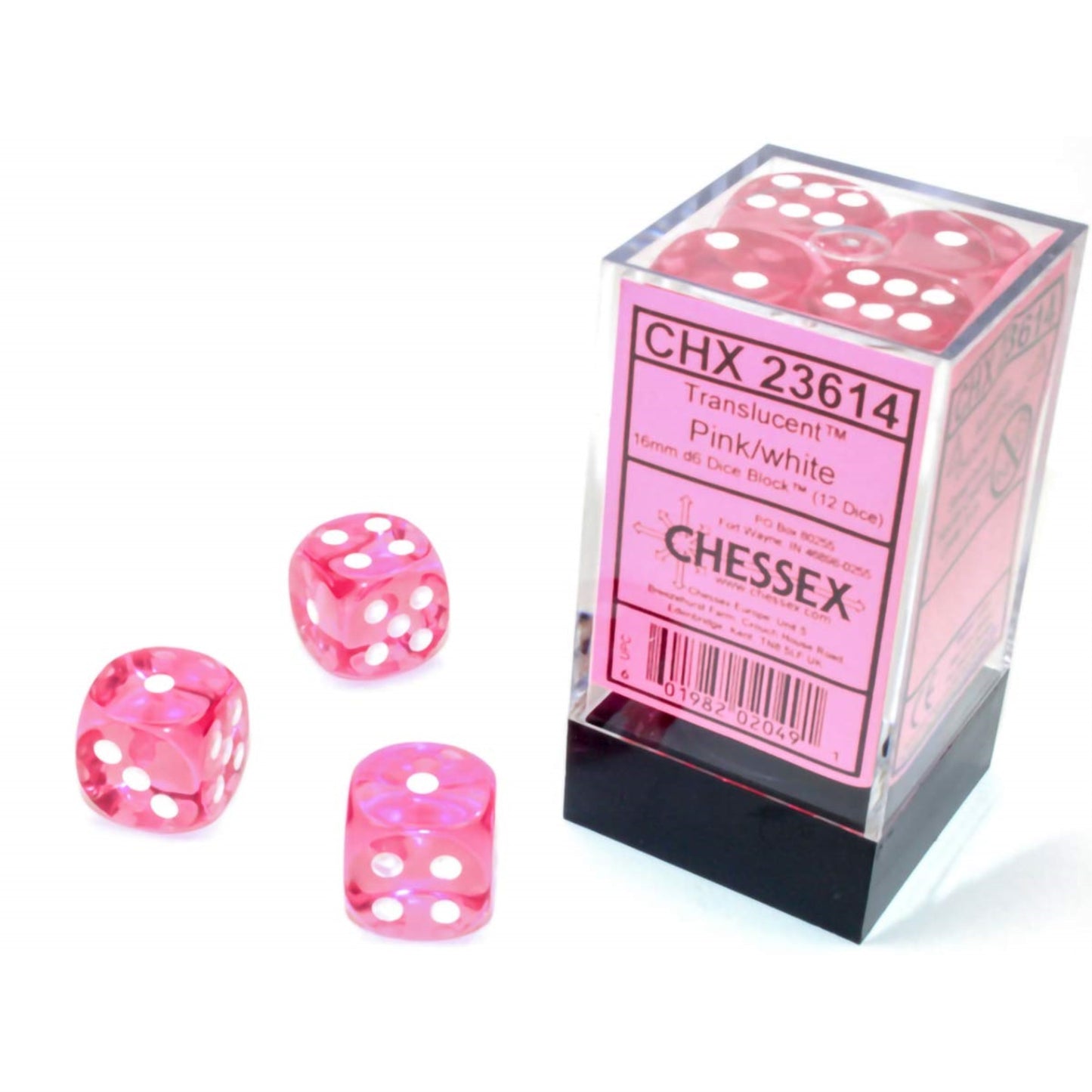 Chessex Polyhedral Translucent 12-Die Set, 16mm 6D Pink/White Dice for Dungeons and Dragons (DND), Role Playing Games, MTG, Path