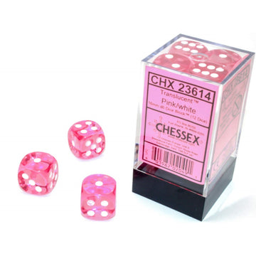 Chessex Polyhedral Translucent 12-Die Set, 16mm 6D Pink/White Dice for Dungeons and Dragons (DND), Role Playing Games, MTG, Path