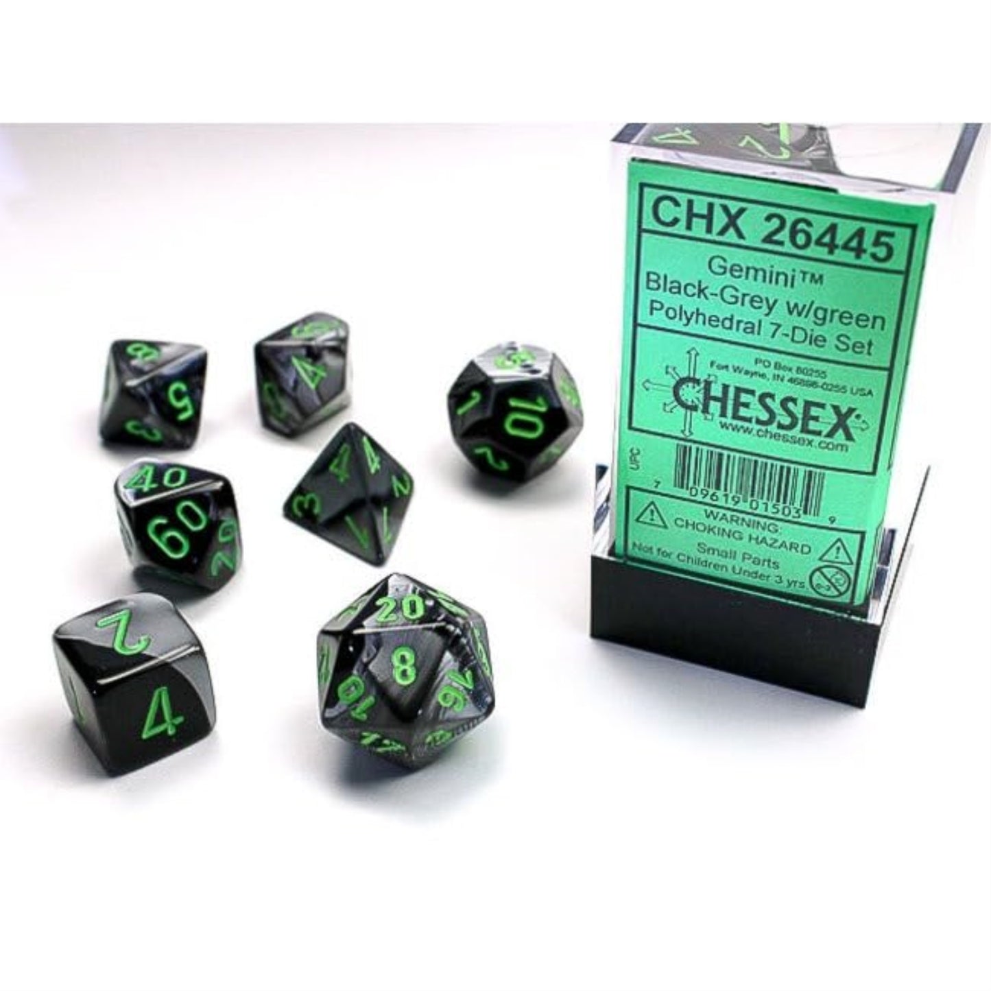 Chessex Chx26445 Dice-Gemini Set, Black/Grey/Green