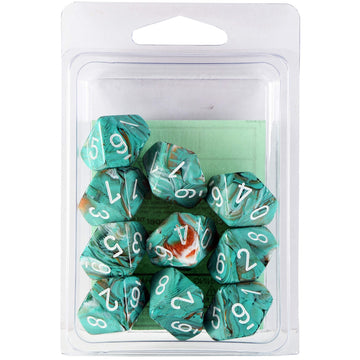 Chessex Manufacturing Chx27203 D10 Clamshell Marble Oxi-Copper & White Dice - 10 Piece