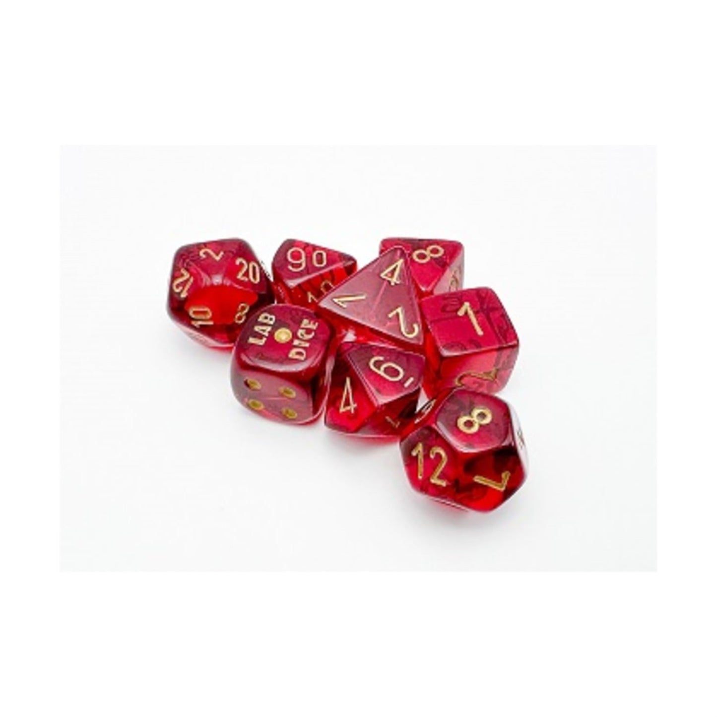 Crimson Translucent Dice With Gold Numbers 7+1 Dice Set 16Mm (5/8In) Chessex