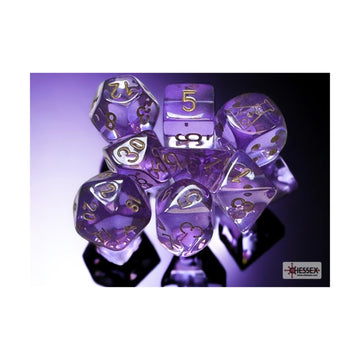 Lavender Translucent Dice With Gold Numbers 7+1 Dice Set 16Mm (5/8In) Chessex
