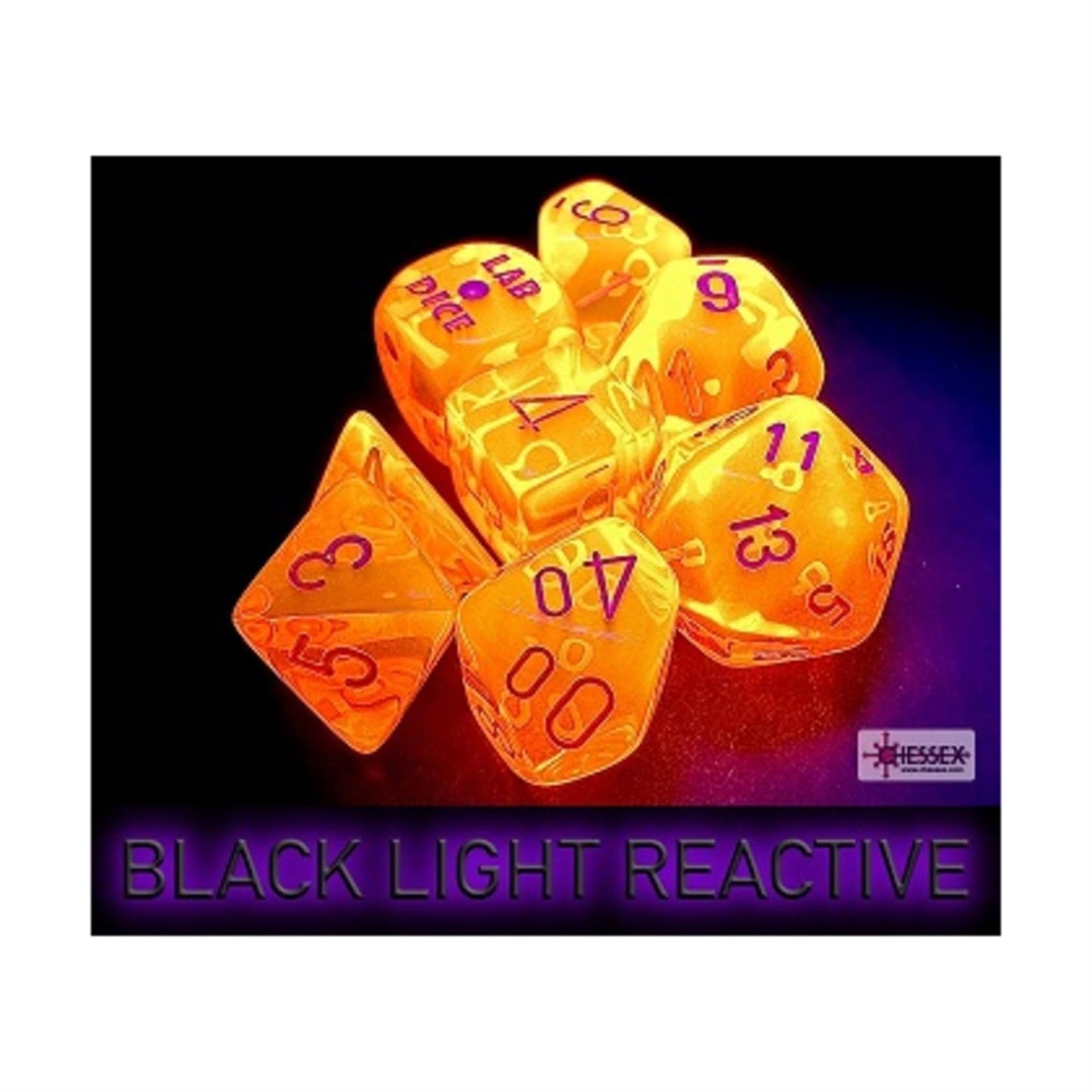 Neon Orange Translucent Dice With White Numbers 7+1 Dice Set 16Mm (5/8In) Chessex