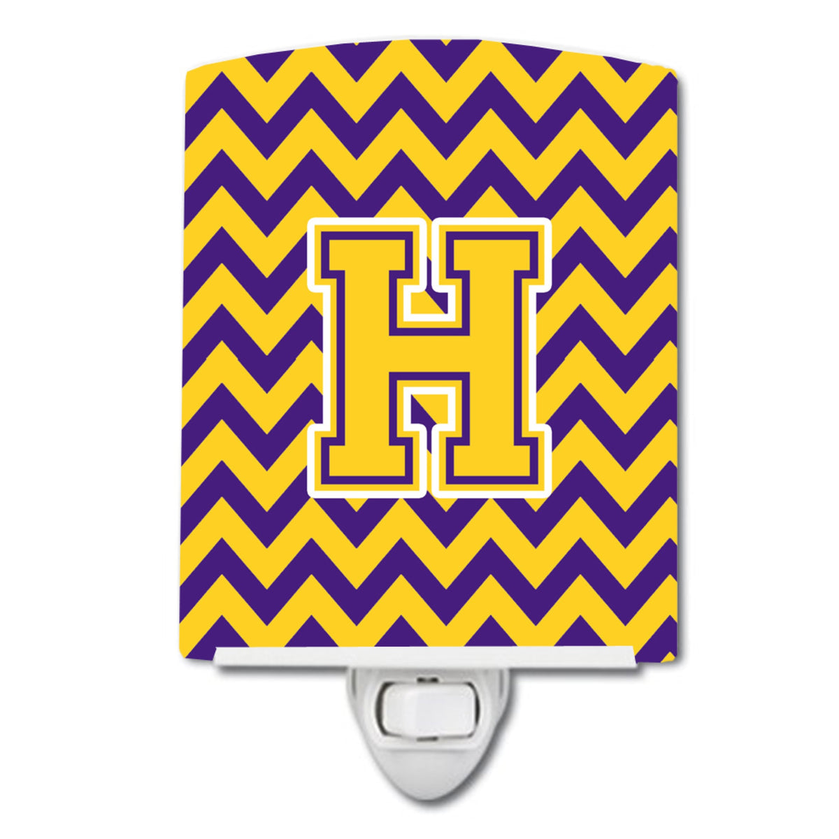 Carolines Treasures Letter H Chevron Purple and Gold Ceramic Night Light, 6x4, Multicolor
