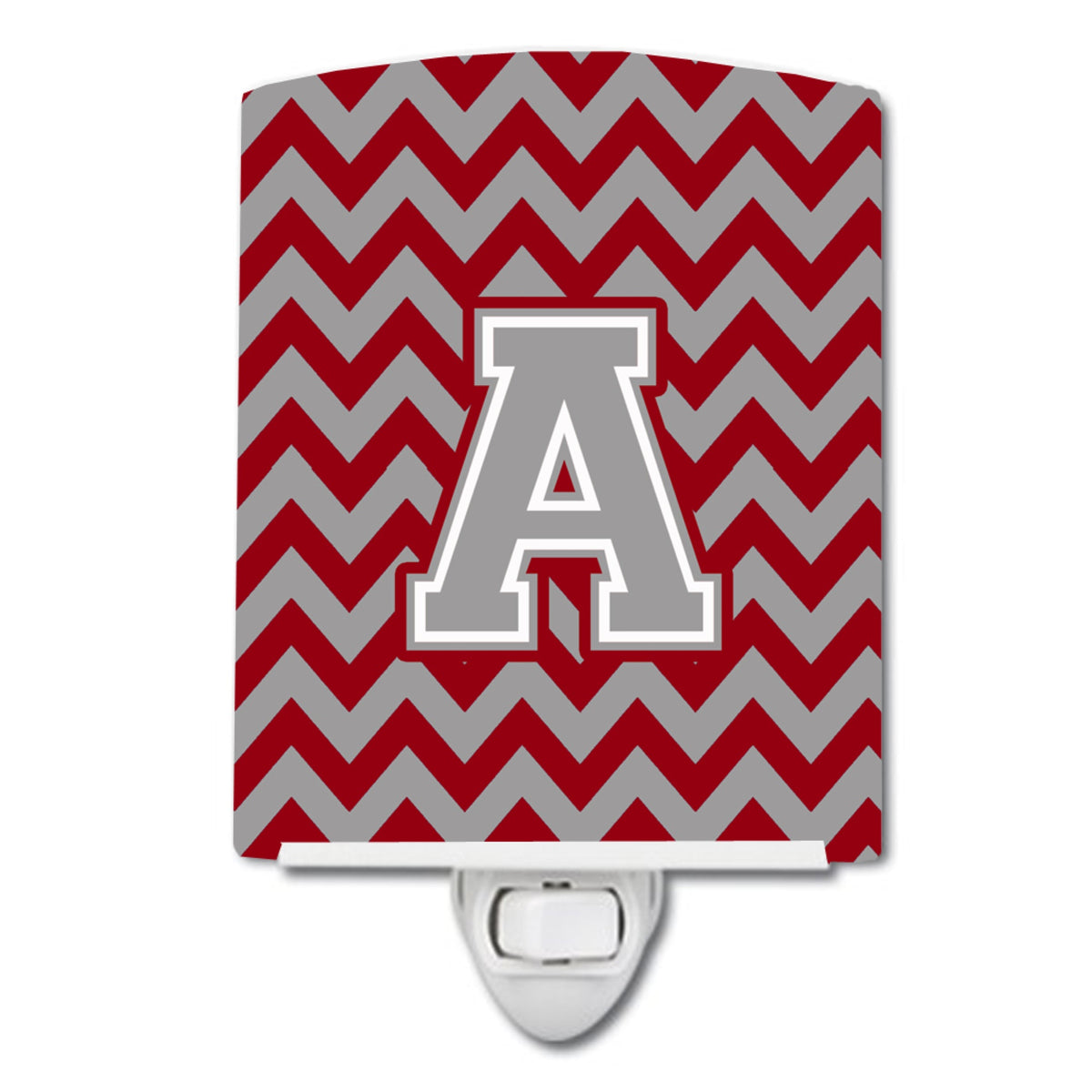 Carolines Treasures Letter A Chevron Crimson and Grey Ceramic Night Light, 6x4, Multicolor