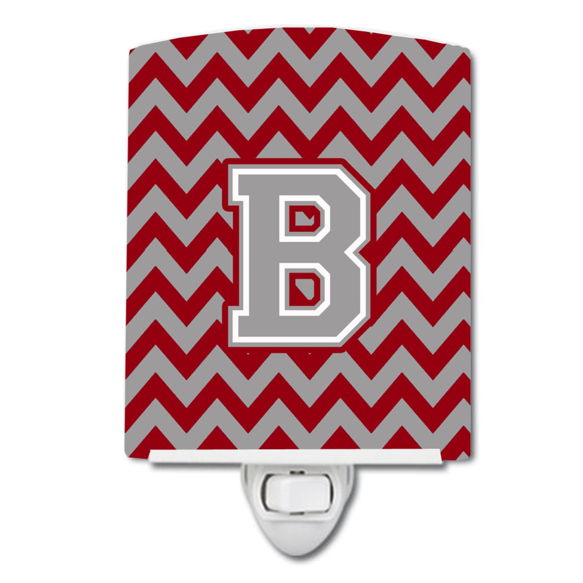 Carolines Treasures Letter B Chevron Crimson and Grey Ceramic Night Light, 6x4, Multicolor