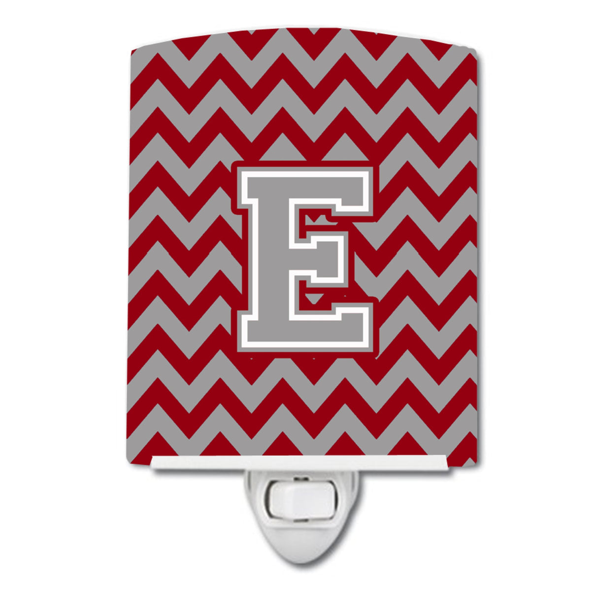 Carolines Treasures Letter E Chevron Crimson and Grey Ceramic Night Light, 6x4, Multicolor
