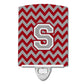 Carolines Treasures Letter S Chevron Crimson and Grey Ceramic Night Light, 6x4, Multicolor