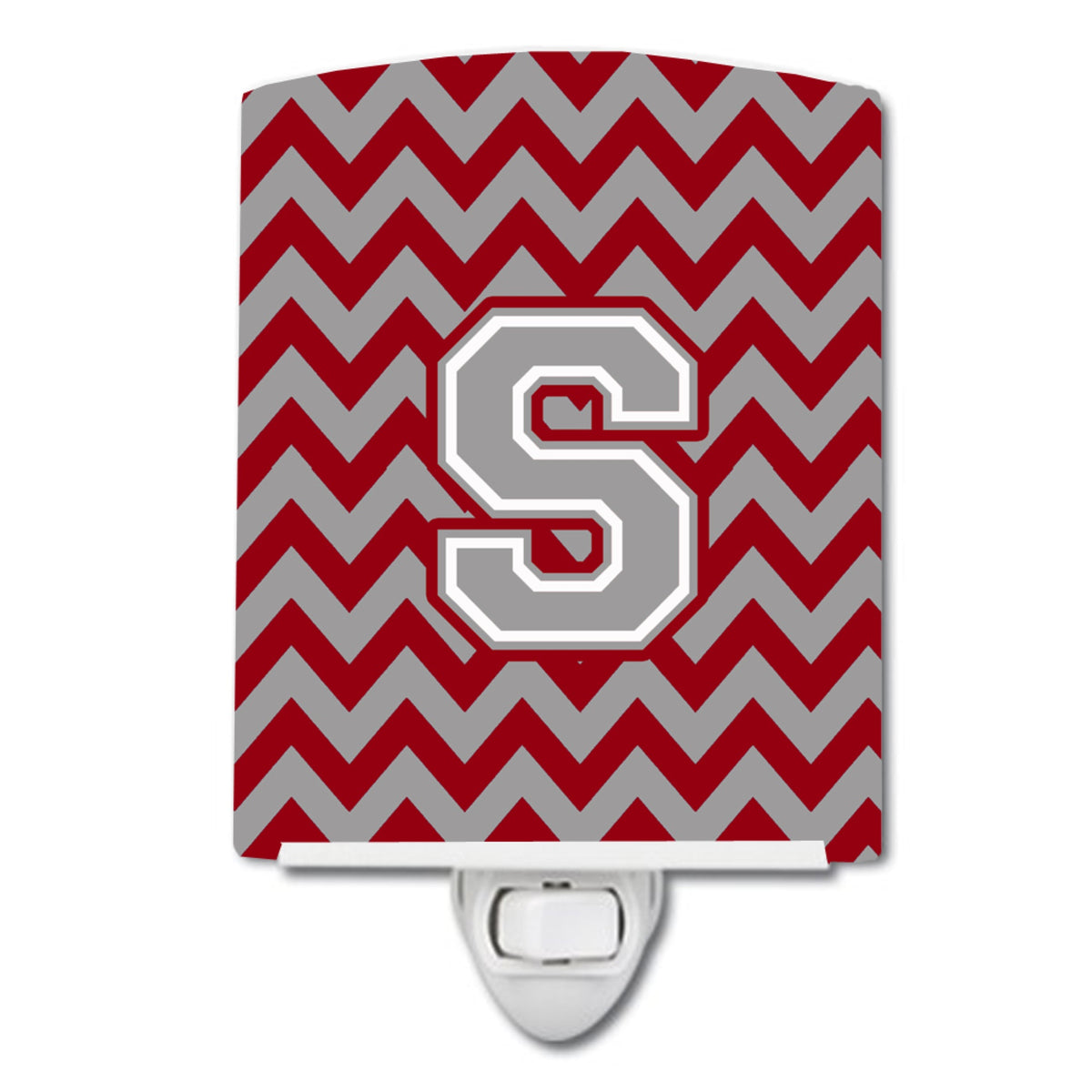 Carolines Treasures Letter S Chevron Crimson and Grey Ceramic Night Light, 6x4, Multicolor