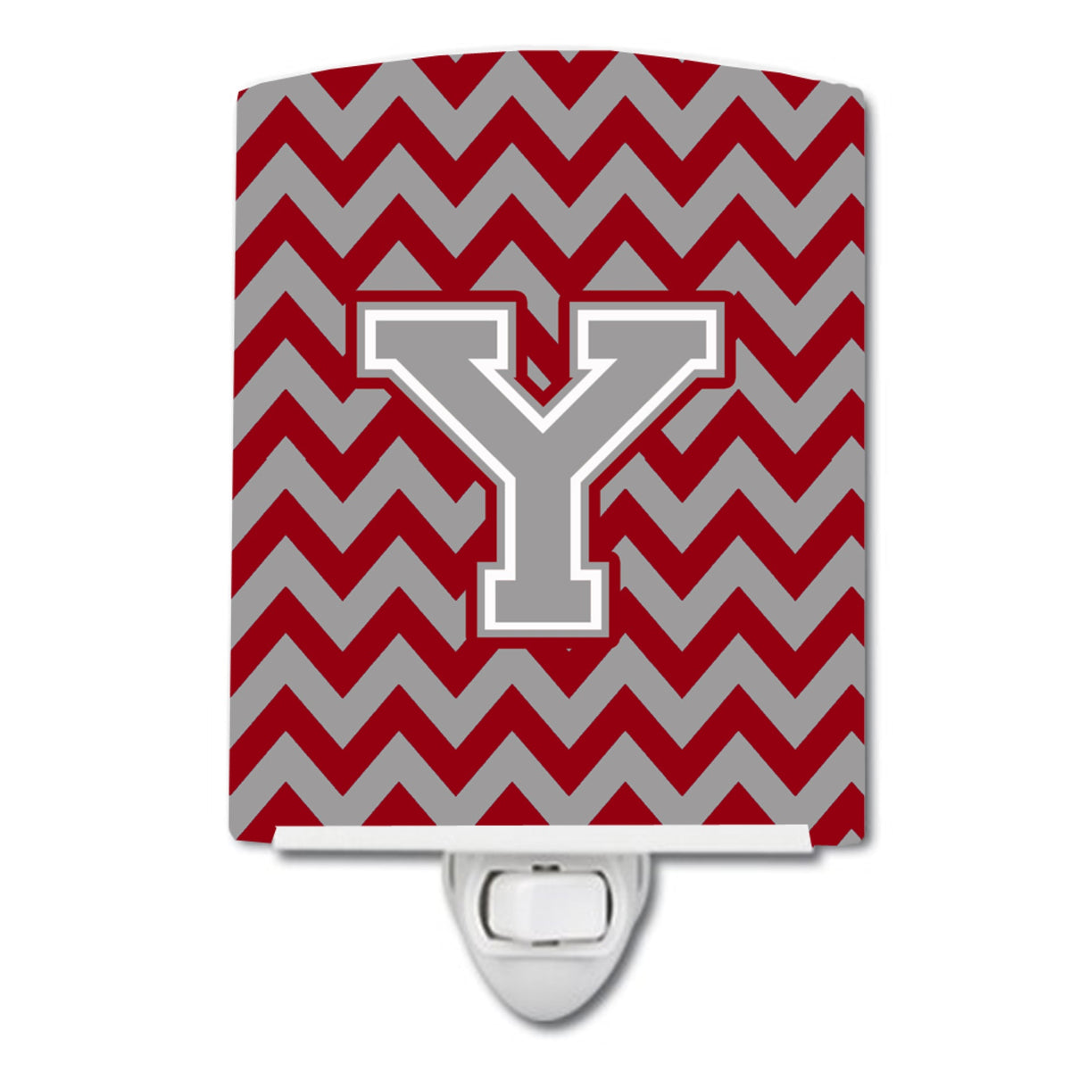 Carolines Treasures Letter Y Chevron Crimson and Grey Ceramic Night Light, 6x4, Multicolor