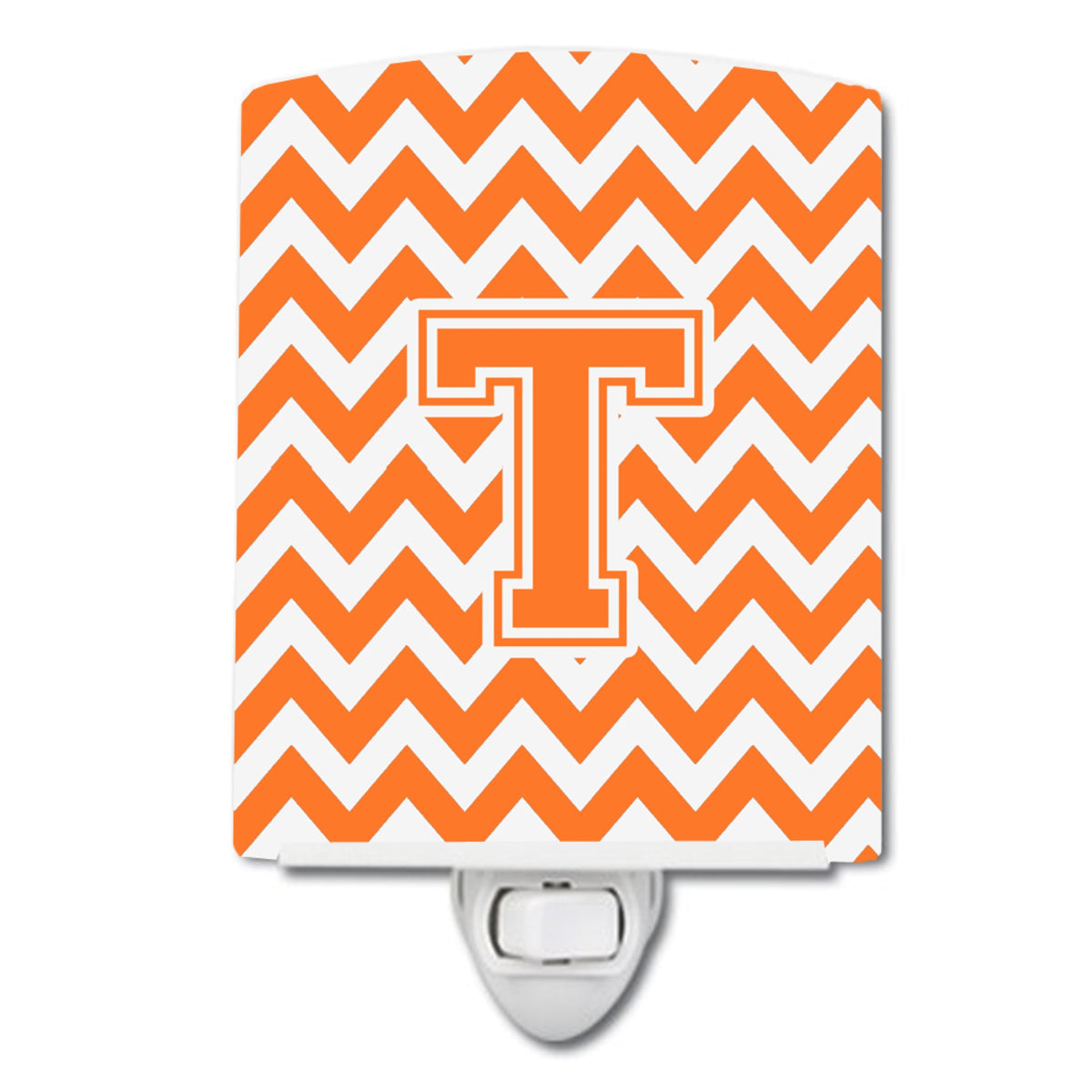 Carolines Treasures Letter T Chevron Orange and White Ceramic Night Light, 6x4, Multicolor