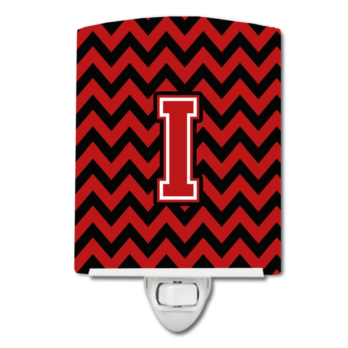 Carolines Treasures Letter I Chevron Black and Red Ceramic Night Light, 6x4, Multicolor