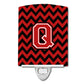 Carolines Treasures Letter Q Chevron Black and Red Ceramic Night Light, 6x4, Multicolor