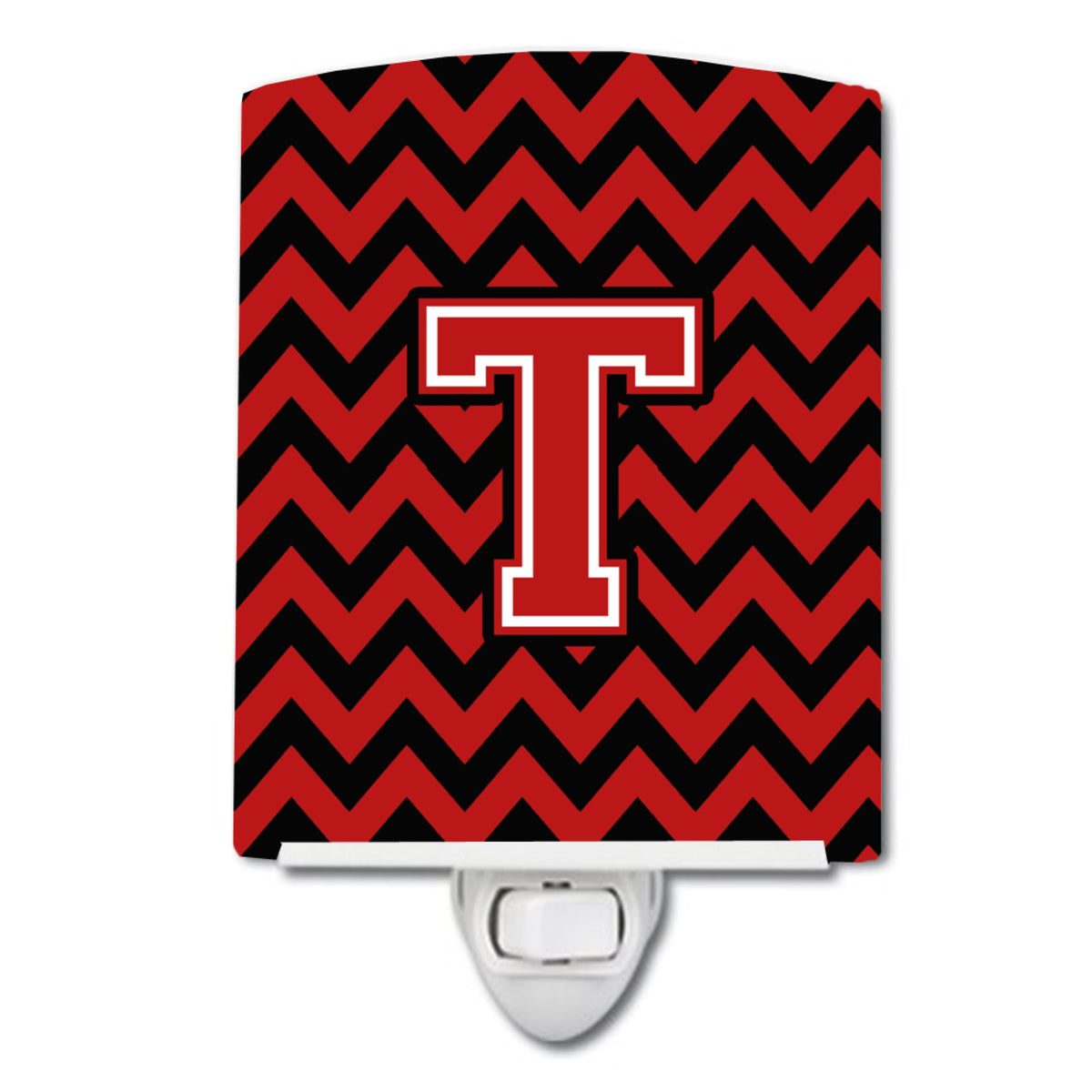 Carolines Treasures Letter T Chevron Black and Red Ceramic Night Light, 6x4, Multicolor