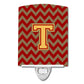 Carolines Treasures Letter T Chevron Garnet and Gold Ceramic Night Light, 6x4, Multicolor