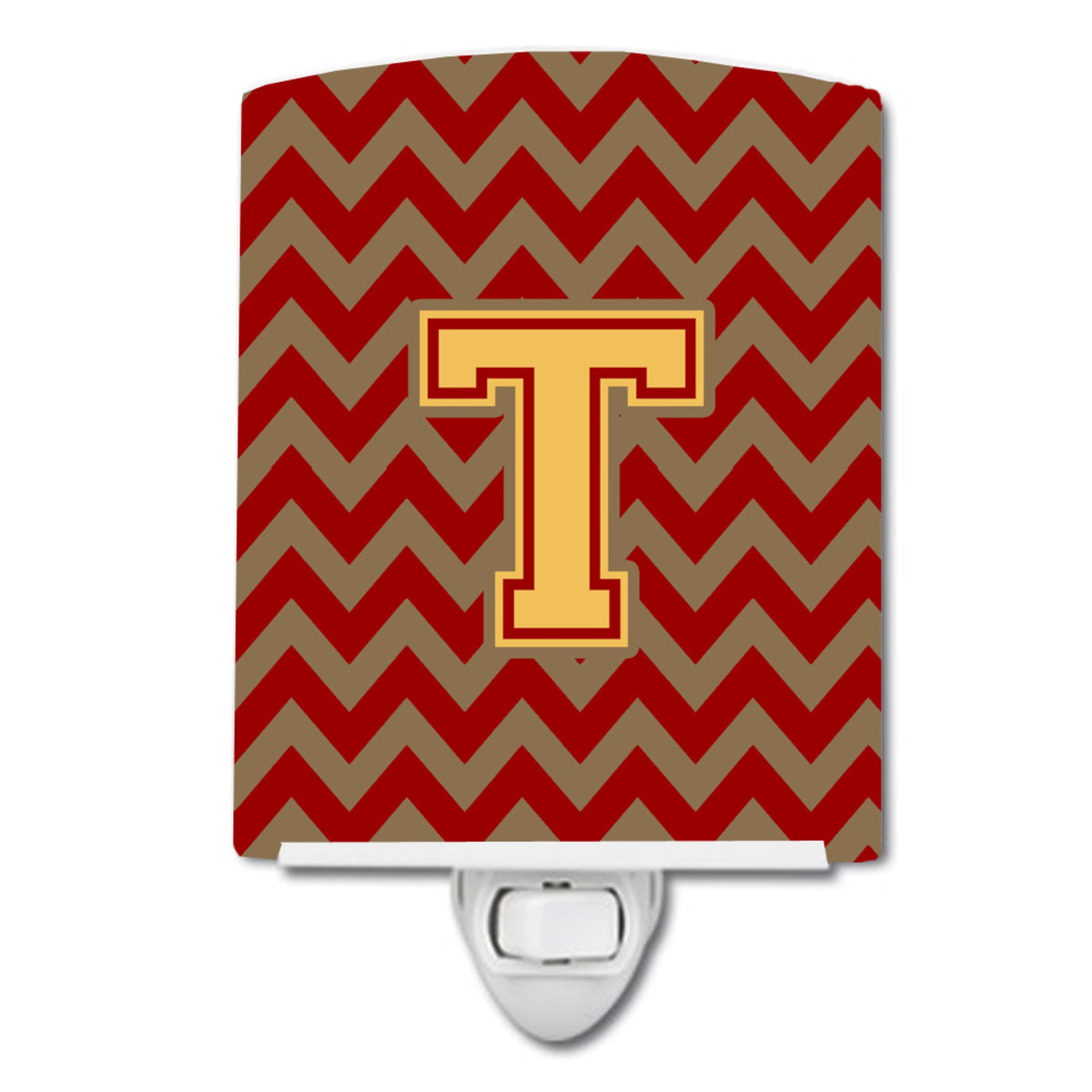 Carolines Treasures Letter T Chevron Garnet and Gold Ceramic Night Light, 6x4, Multicolor