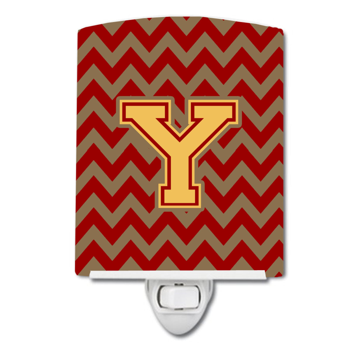 Carolines Treasures Letter Y Chevron Garnet and Gold Ceramic Night Light, 6x4, Multicolor
