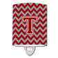 Carolines Treasures Letter T Chevron Maroon and White Ceramic Night Light, 6x4, Multicolor
