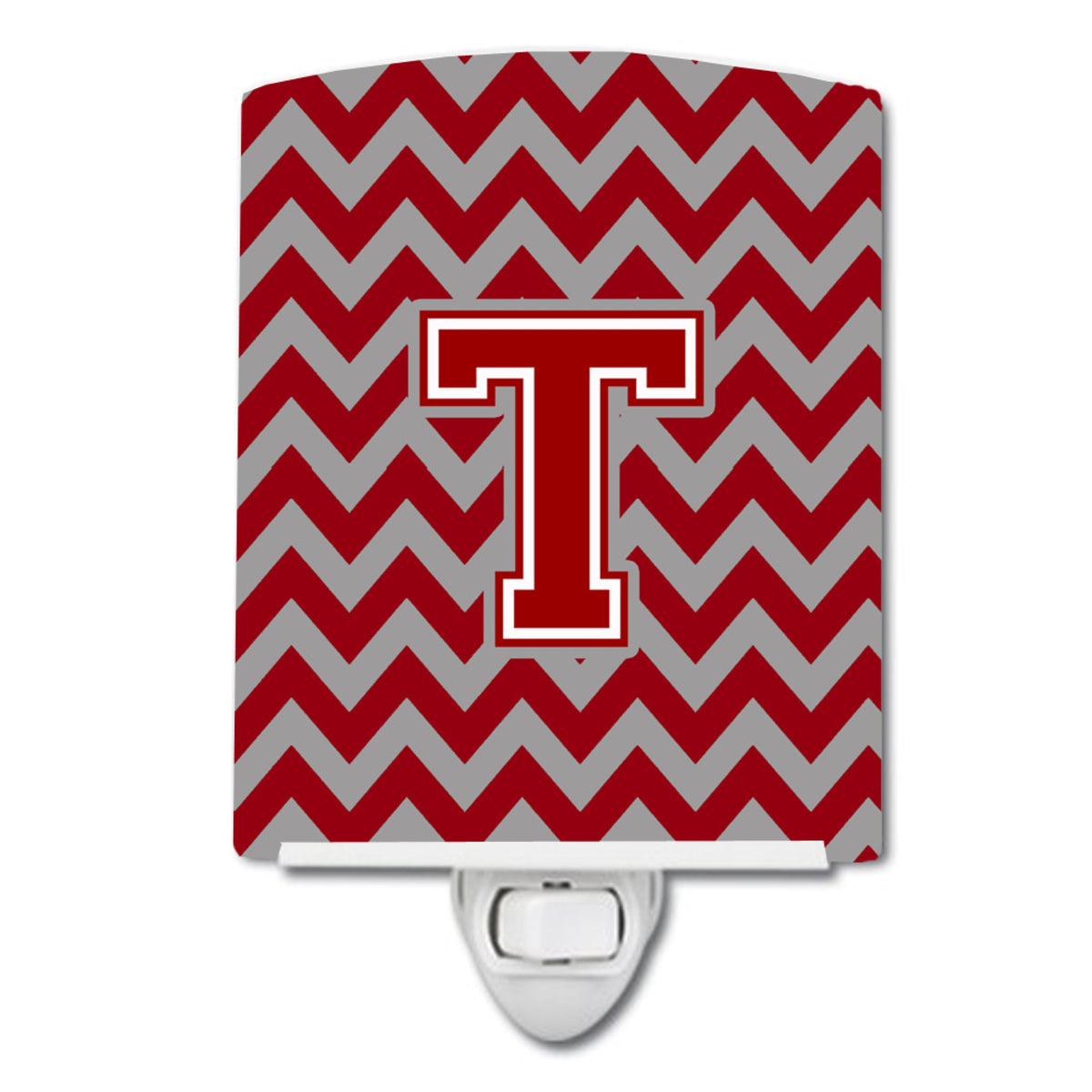 Carolines Treasures Letter T Chevron Maroon and White Ceramic Night Light, 6x4, Multicolor