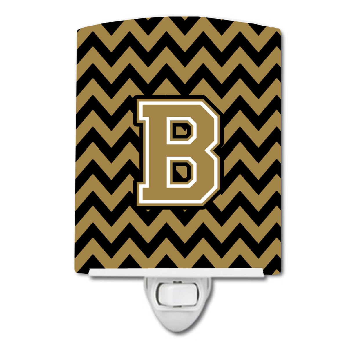 Carolines Treasures Letter B Chevron Black and Gold Ceramic Night Light, 6x4, Multicolor