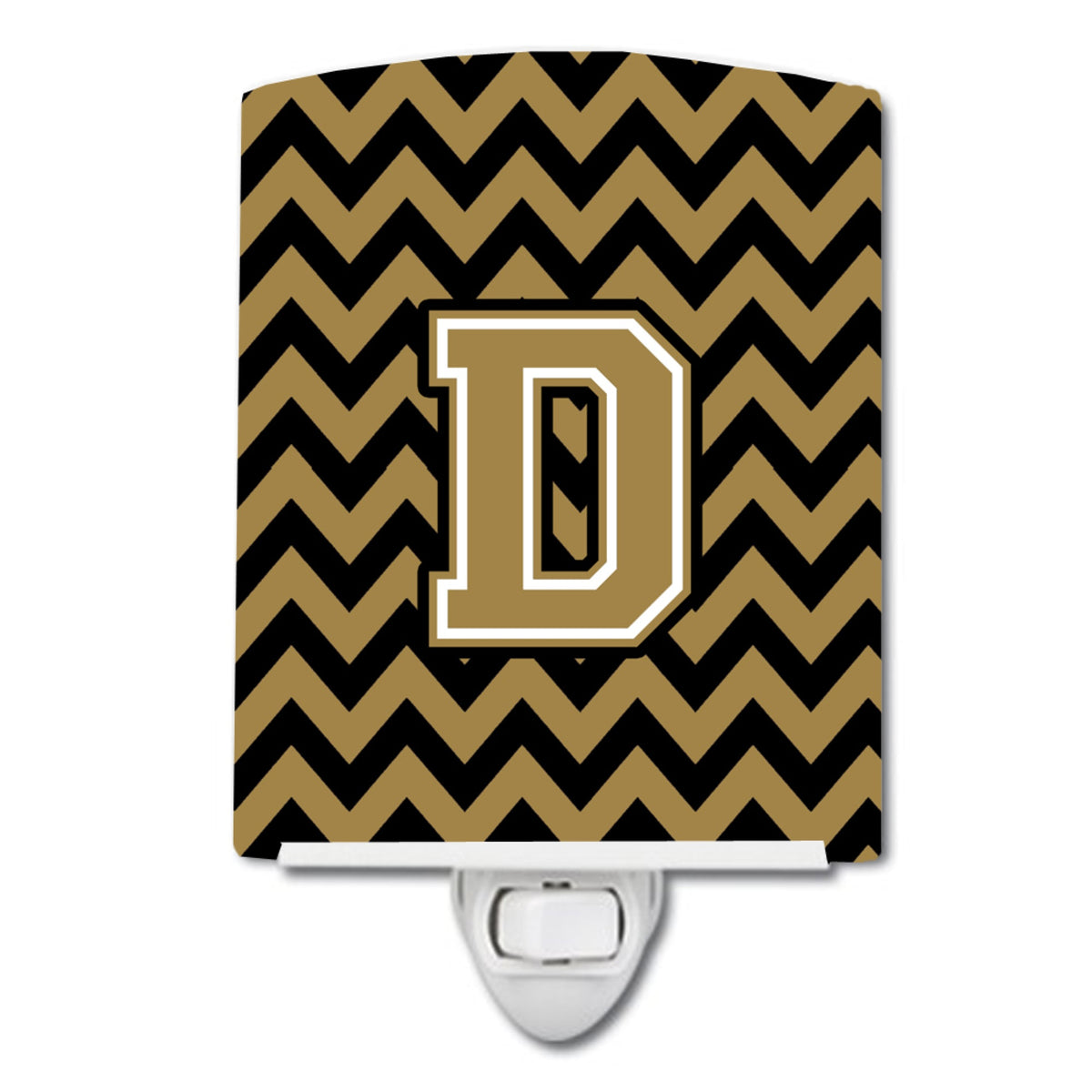 Carolines Treasures Letter D Chevron Black and Gold Ceramic Night Light, 6x4, Multicolor