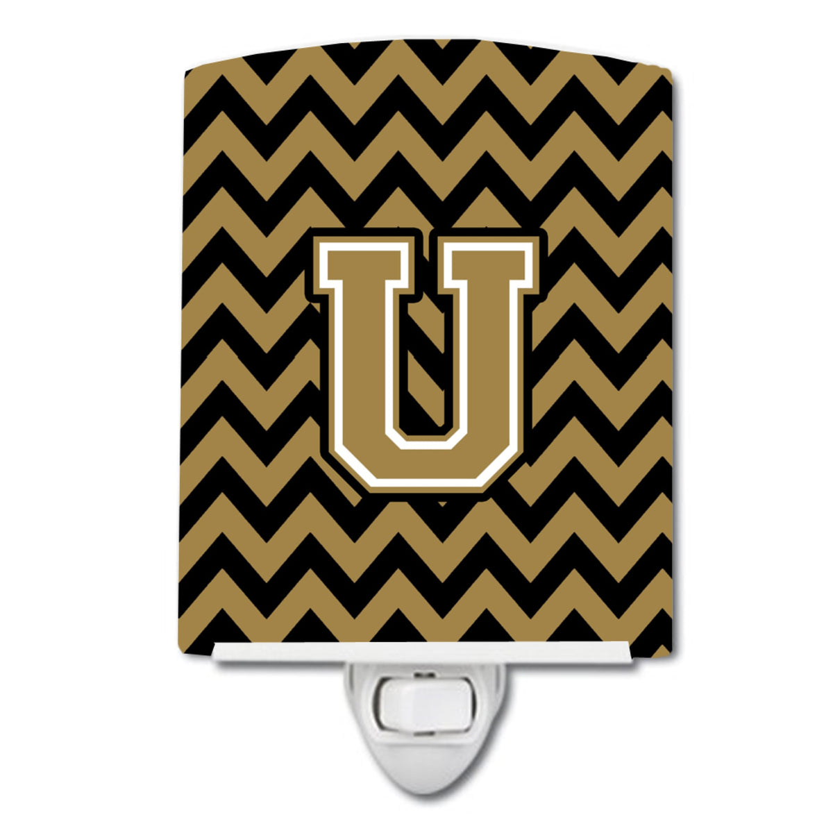 Carolines Treasures Letter U Chevron Black and Gold Ceramic Night Light, 6x4, Multicolor