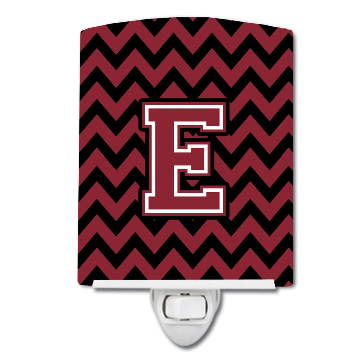 Carolines Treasures Letter E Chevron Garnet and Black Ceramic Night Light, 6x4, Multicolor
