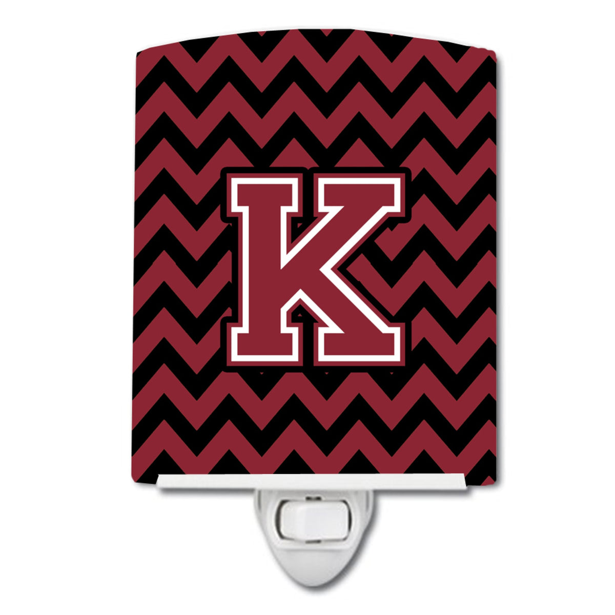 Carolines Treasures Letter K Chevron Garnet and Black Ceramic Night Light, 6x4, Multicolor