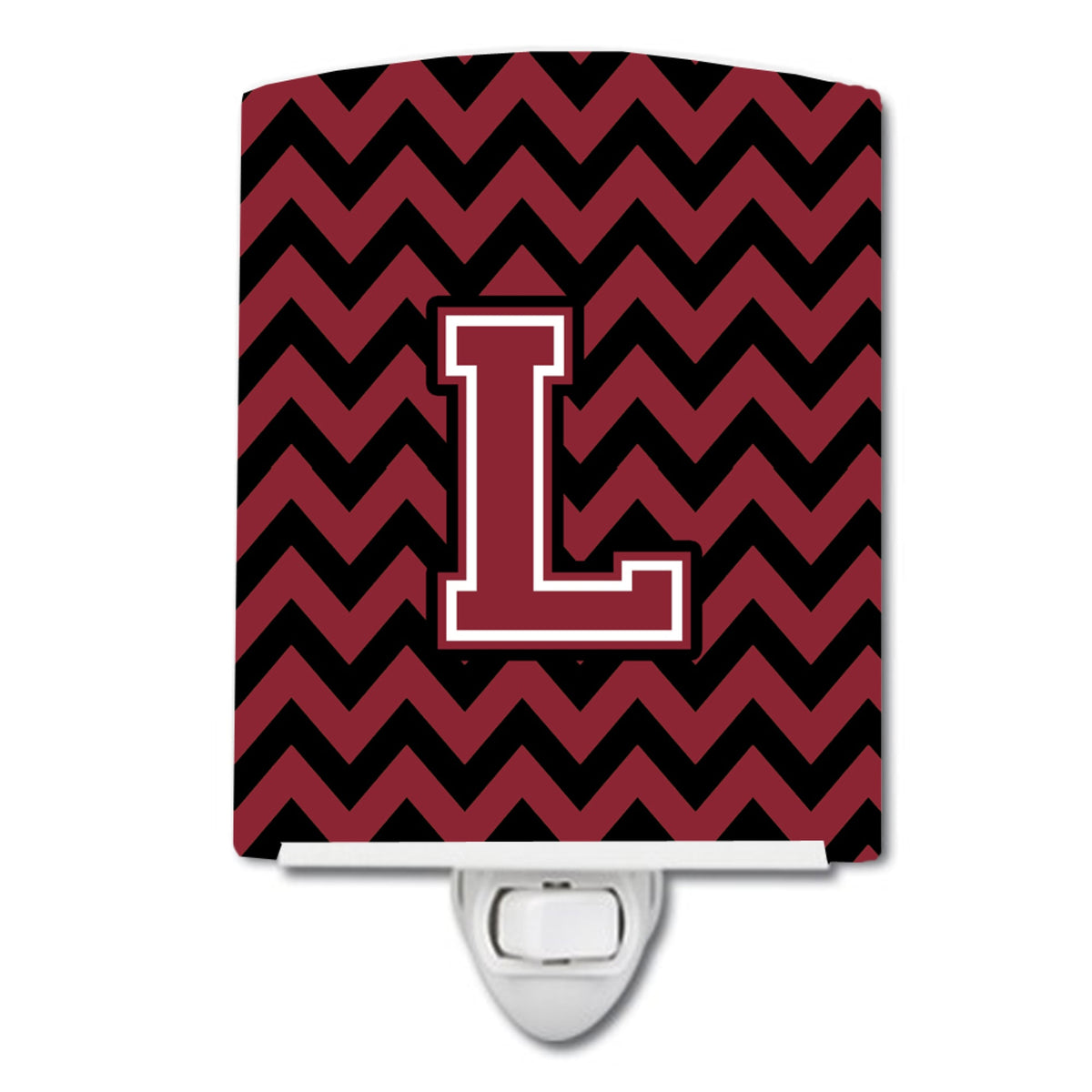 Carolines Treasures Letter L Chevron Garnet and Black Ceramic Night Light, 6x4, Multicolor