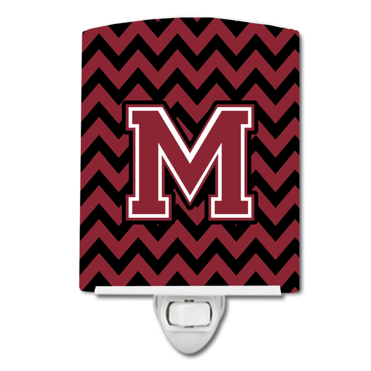 Carolines Treasures Letter M Chevron Garnet and Black Ceramic Night Light, 6x4, Multicolor