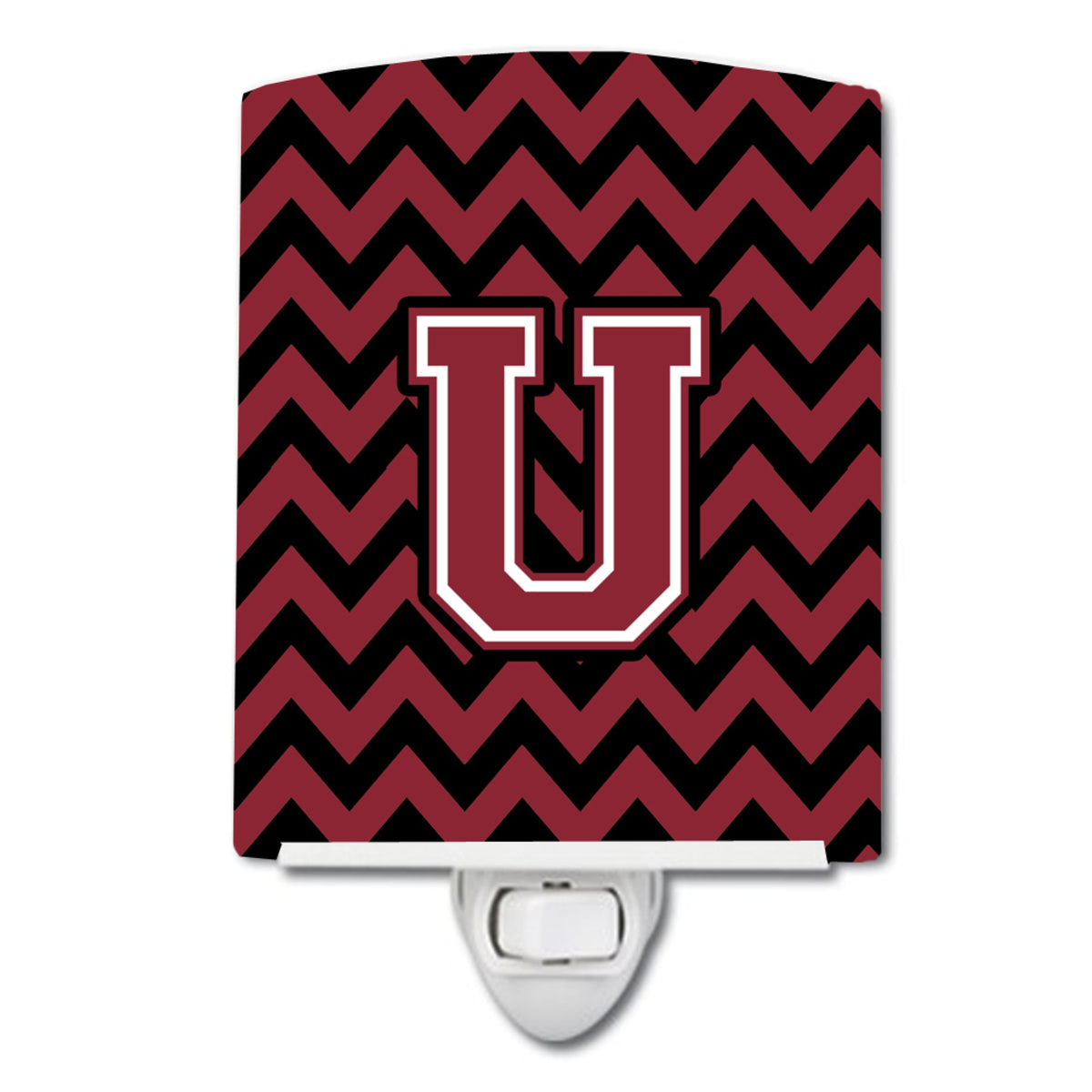 Carolines Treasures Letter U Chevron Garnet and Black Ceramic Night Light, 6x4, Multicolor