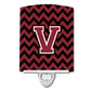 Carolines Treasures Letter V Chevron Garnet and Black Ceramic Night Light, 6x4, Multicolor