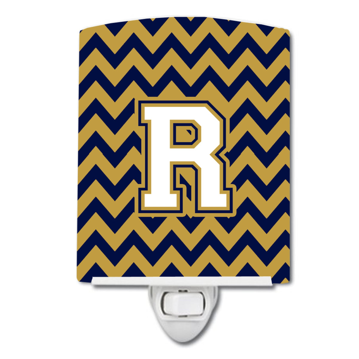 Carolines Treasures Letter R Chevron Navy Blue and Gold Ceramic Night Light, 6x4, Multicolor