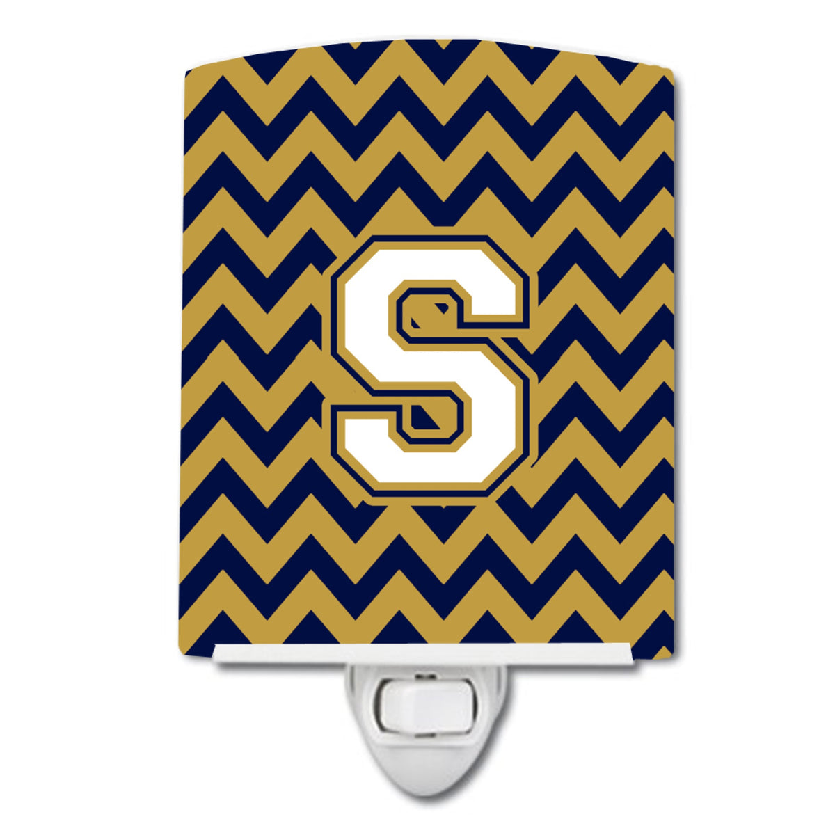 Carolines Treasures Letter S Chevron Navy Blue and Gold Ceramic Night Light, 6x4, Multicolor