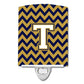 Carolines Treasures Letter T Chevron Navy Blue and Gold Ceramic Night Light, 6x4, Multicolor