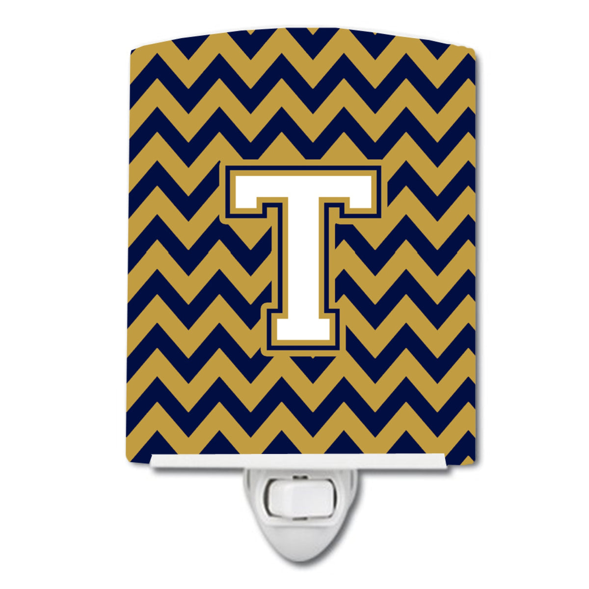 Carolines Treasures Letter T Chevron Navy Blue and Gold Ceramic Night Light, 6x4, Multicolor