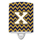 Carolines Treasures Letter X Chevron Navy Blue and Gold Ceramic Night Light, 6x4, Multicolor