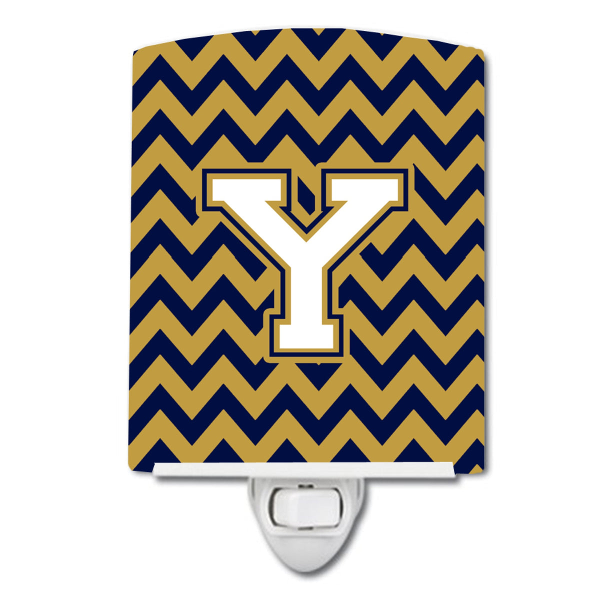 Carolines Treasures Letter Y Chevron Navy Blue and Gold Ceramic Night Light, 6x4, Multicolor