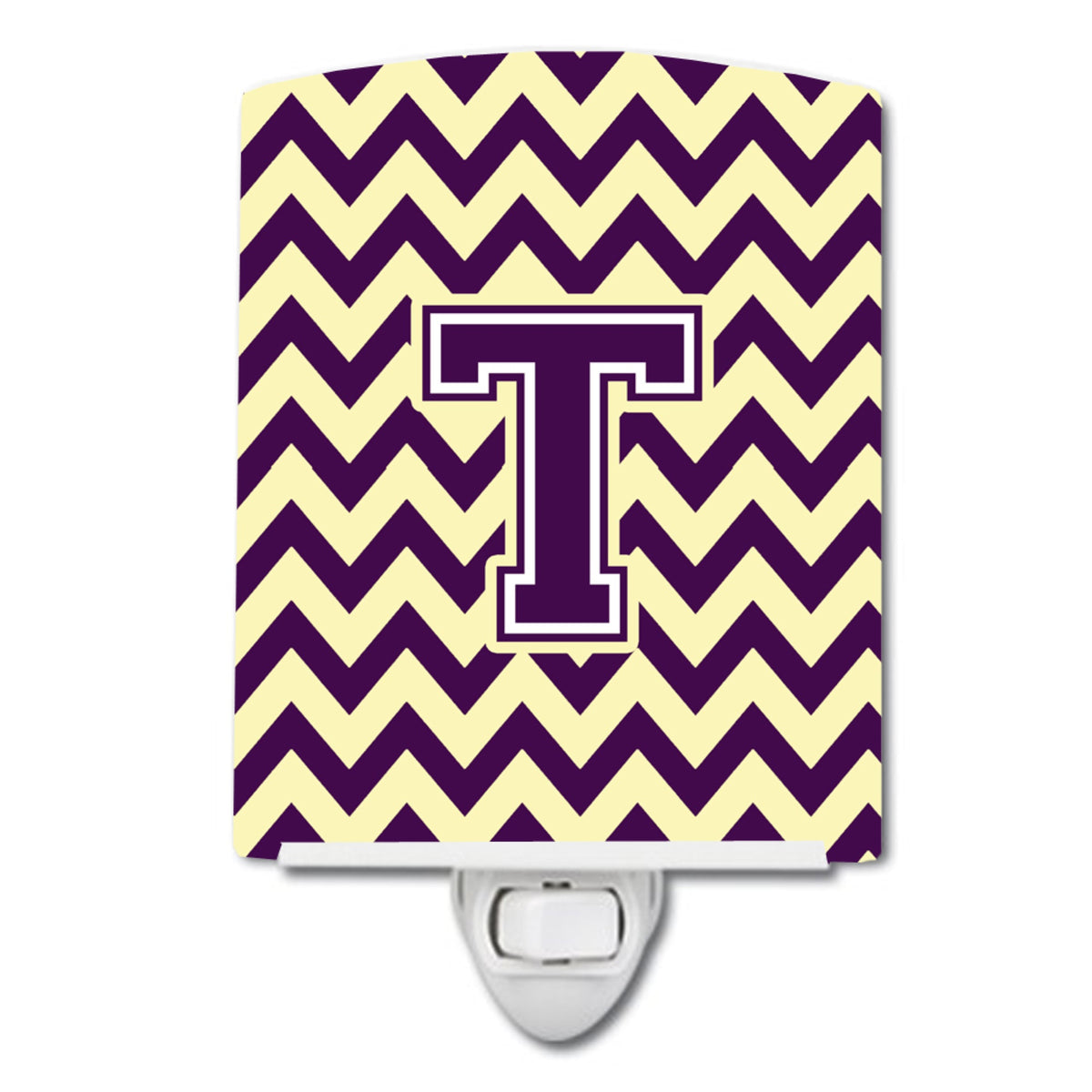 Carolines Treasures Letter T Chevron Purple and Gold Ceramic Night Light, 6x4, Multicolor