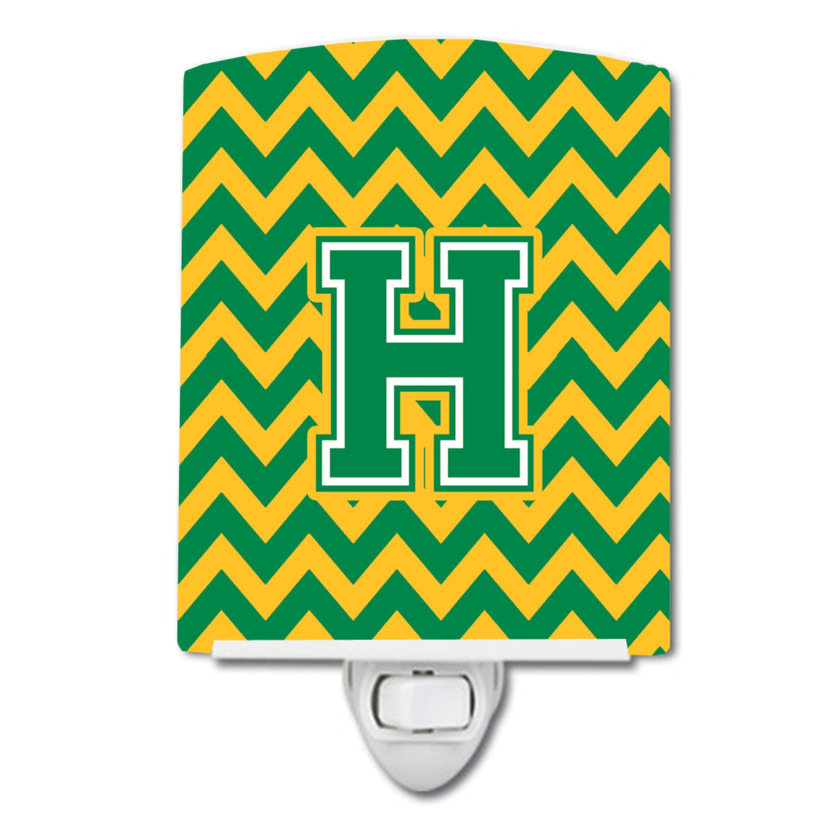 Carolines Treasures Letter H Chevron Green and Gold Ceramic Night Light, 6x4, Multicolor
