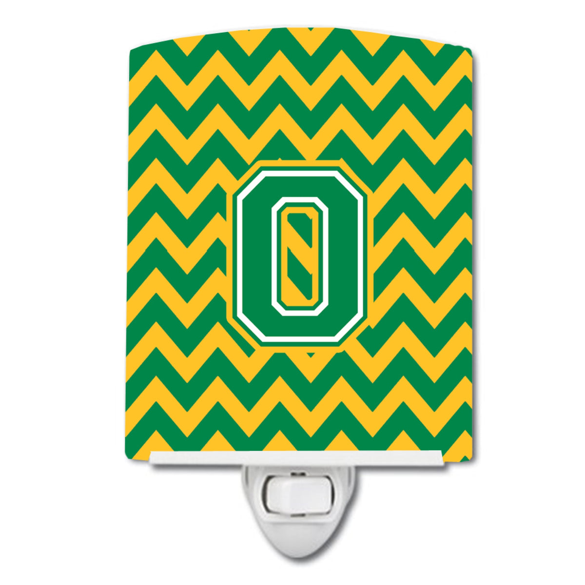 Carolines Treasures Letter O Chevron Green and Gold Ceramic Night Light, 6x4, Multicolor