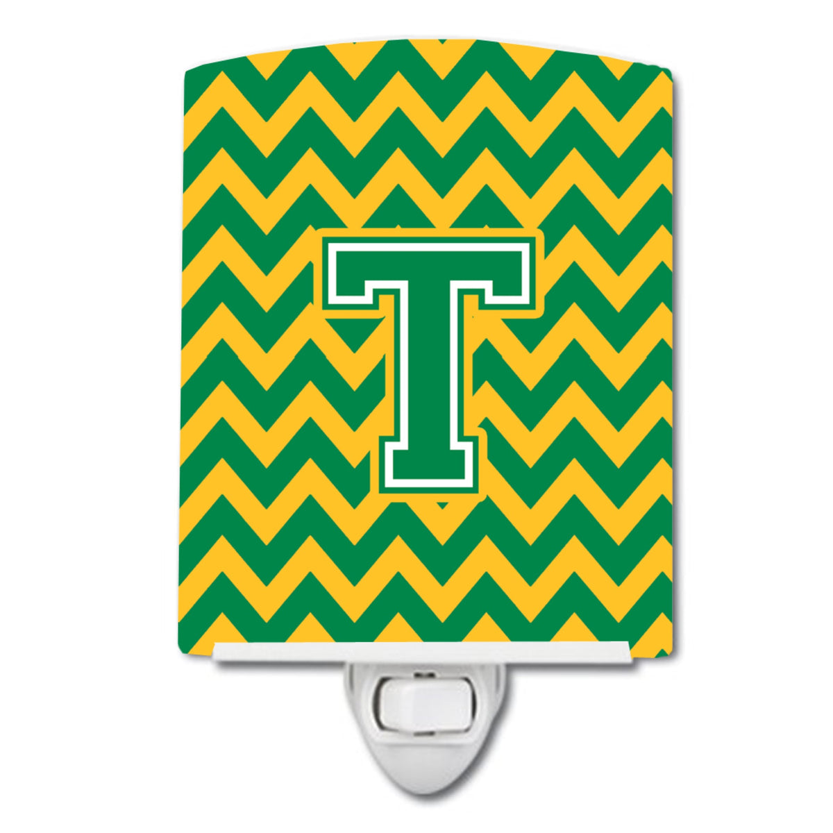 Carolines Treasures Letter T Chevron Green and Gold Ceramic Night Light, 6x4, Multicolor