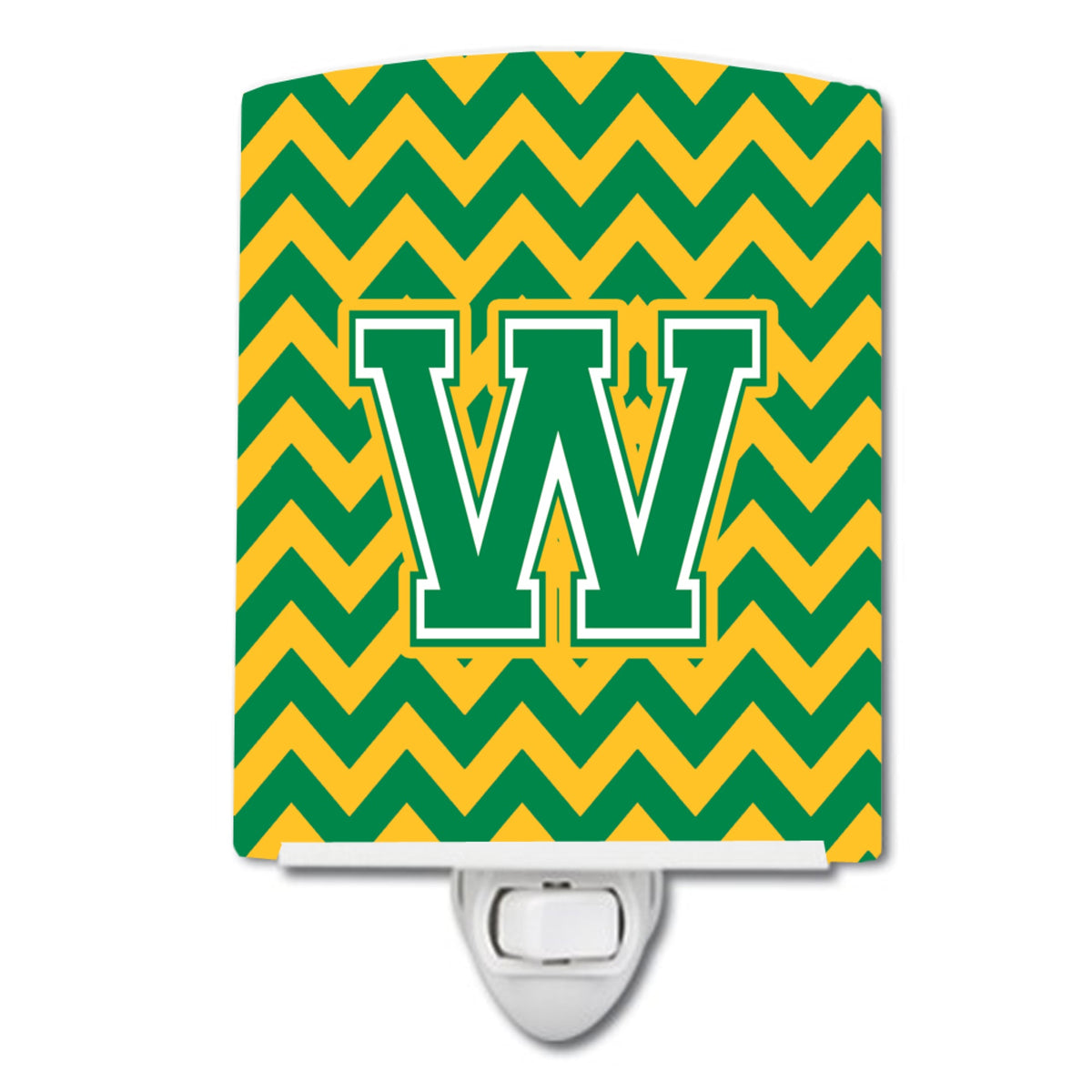 Carolines Treasures Letter W Chevron Green and Gold Ceramic Night Light, 6x4, Multicolor