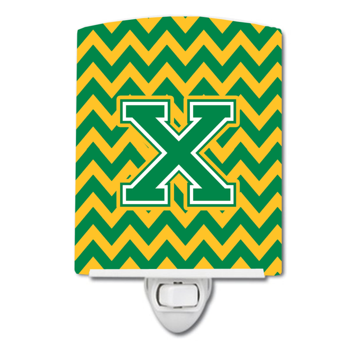 Carolines Treasures Letter X Chevron Green and Gold Ceramic Night Light, 6x4, Multicolor