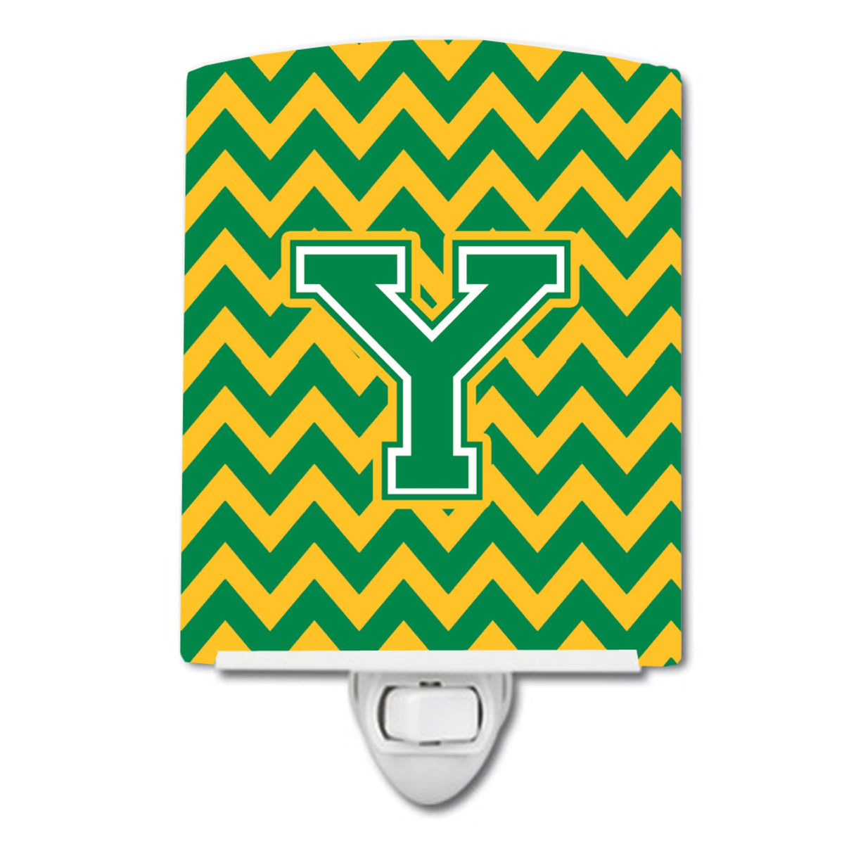 Carolines Treasures Letter Y Chevron Green and Gold Ceramic Night Light, 6x4, Multicolor