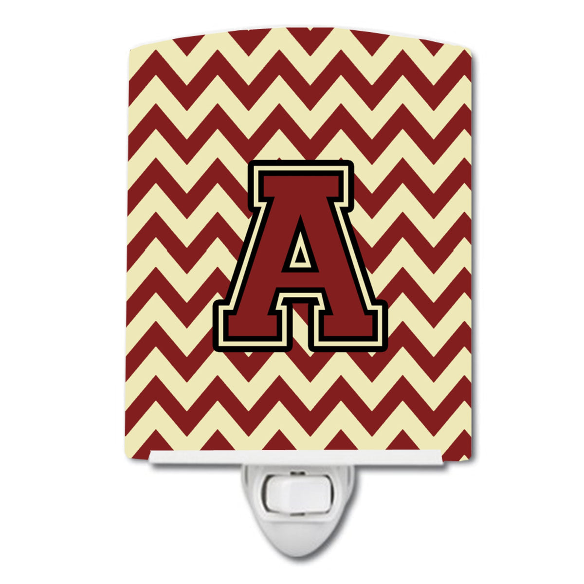 Carolines Treasures Letter A Chevron Maroon and Gold Ceramic Night Light, 6x4, Multicolor