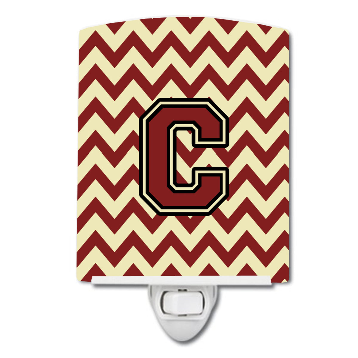 Carolines Treasures Letter C Chevron Maroon and Gold Ceramic Night Light, 6x4, Multicolor