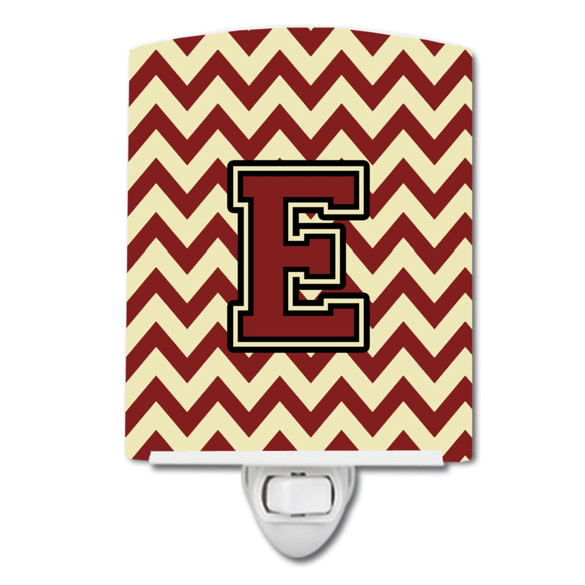 Carolines Treasures Letter E Chevron Maroon and Gold Ceramic Night Light, 6x4, Multicolor