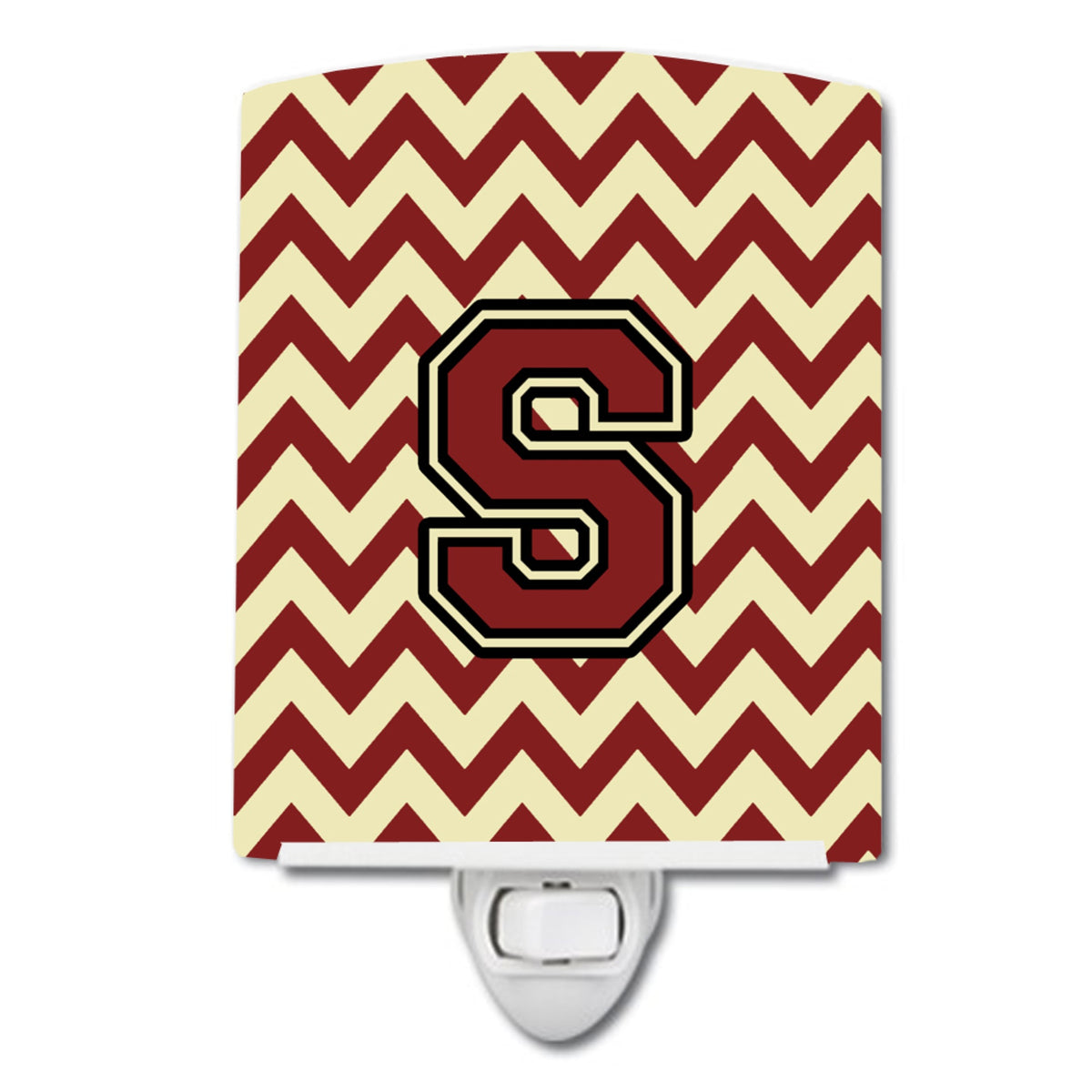 Carolines Treasures Letter S Chevron Maroon and Gold Ceramic Night Light, 6x4, Multicolor