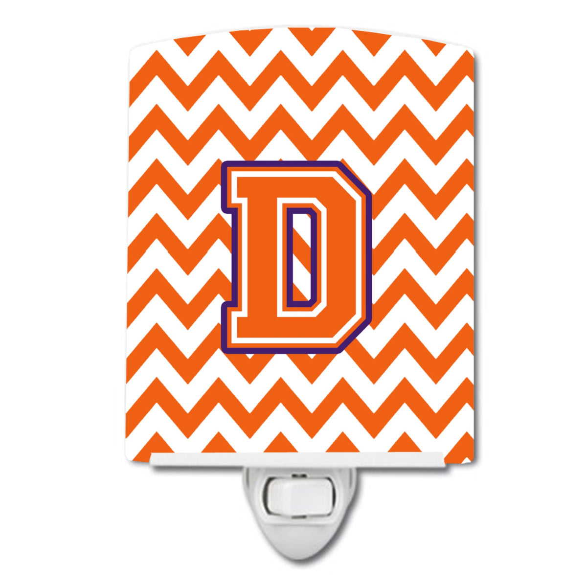 Carolines Treasures Letter D Chevron Orange and Regalia Ceramic Night Light, 6x4, Multicolor
